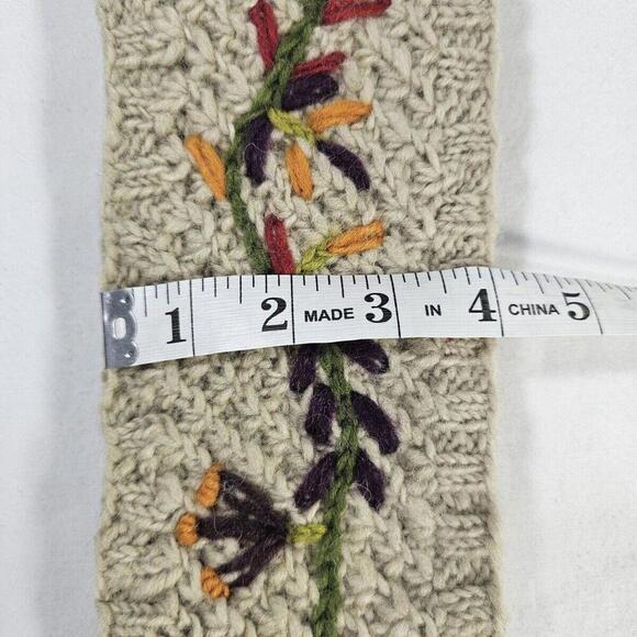 Lost Horizons Handcrafted Knit Wool Fleece Lined Oat Natural Floral Headband - Picture 7 of 8